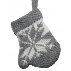 Χριστουγεννιάτικο Κρεμαστό Πλεκτό Γάντι, Γκρι με Χιονονιφάδα (10cm)